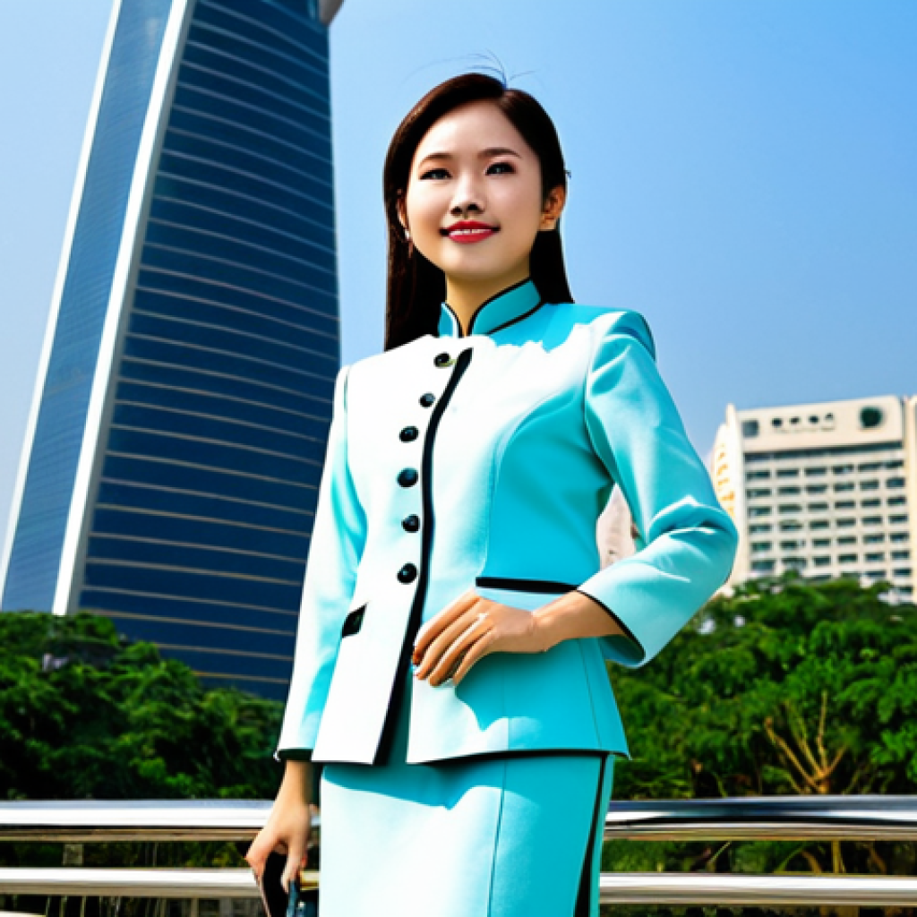 Modern Vietnamese Professional**

"A confident Vietnamese businesswoman, fully clothed in a tailored ao dai business suit (modern style), standing in front of the Bitexco Financial Tower in Ho Chi Minh City, Vietnam. Bright, sunny day. Professional photography, perfect anatomy, correct proportions, natural pose, safe for work, appropriate content, modest, family-friendly."

**