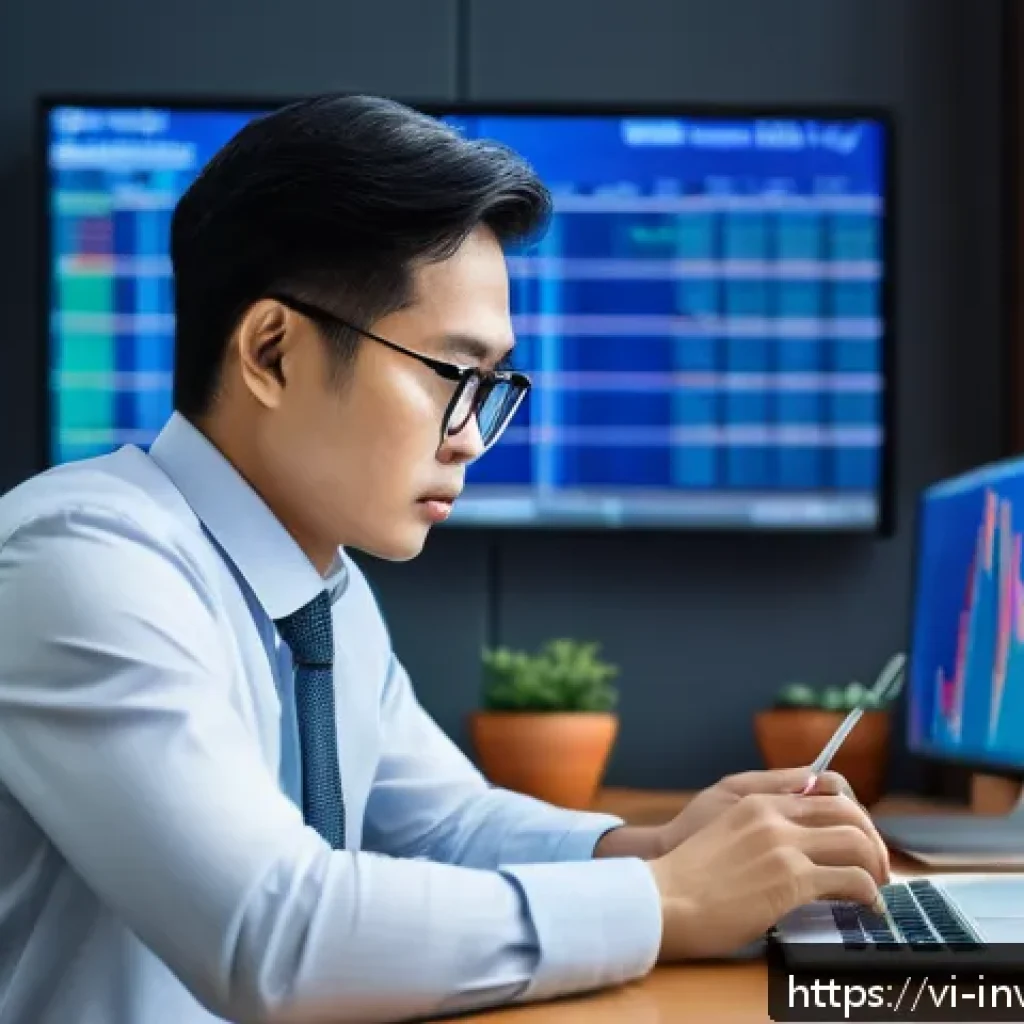 PP 대출 투자에서의 감정적 요인 - A Vietnamese investor in a modern office setting, thoughtfully analyzing stock charts and financial ...