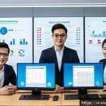 Home 23 PP 대출 투자 시장의 성장 가능성 - A modern Vietnamese fintech office scene showing a diverse team of young professionals collaborating...